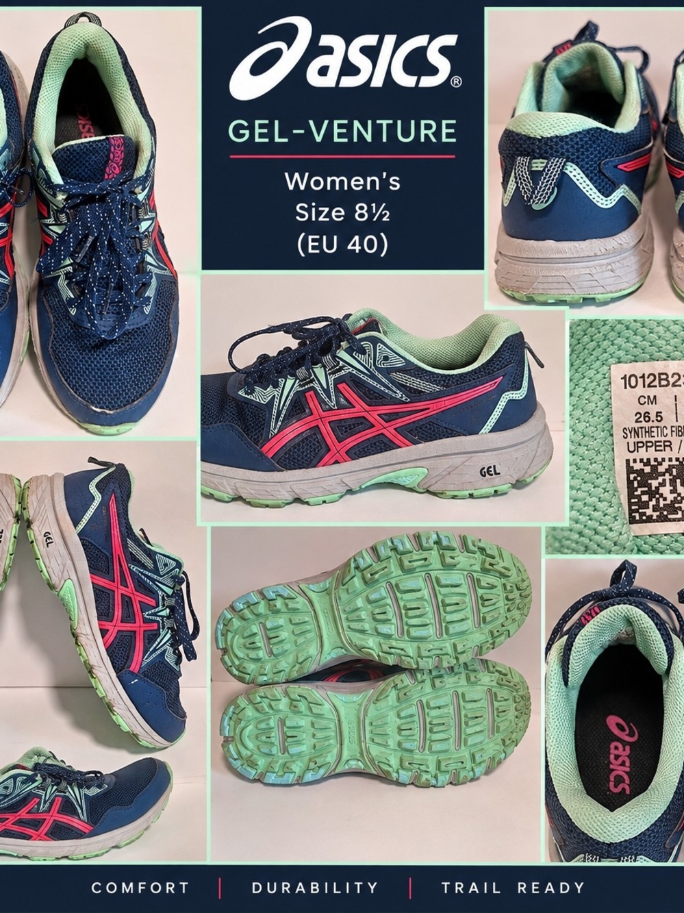 ASICS Women's Trail Running Shoes — Navy with Mint & Pink Accents